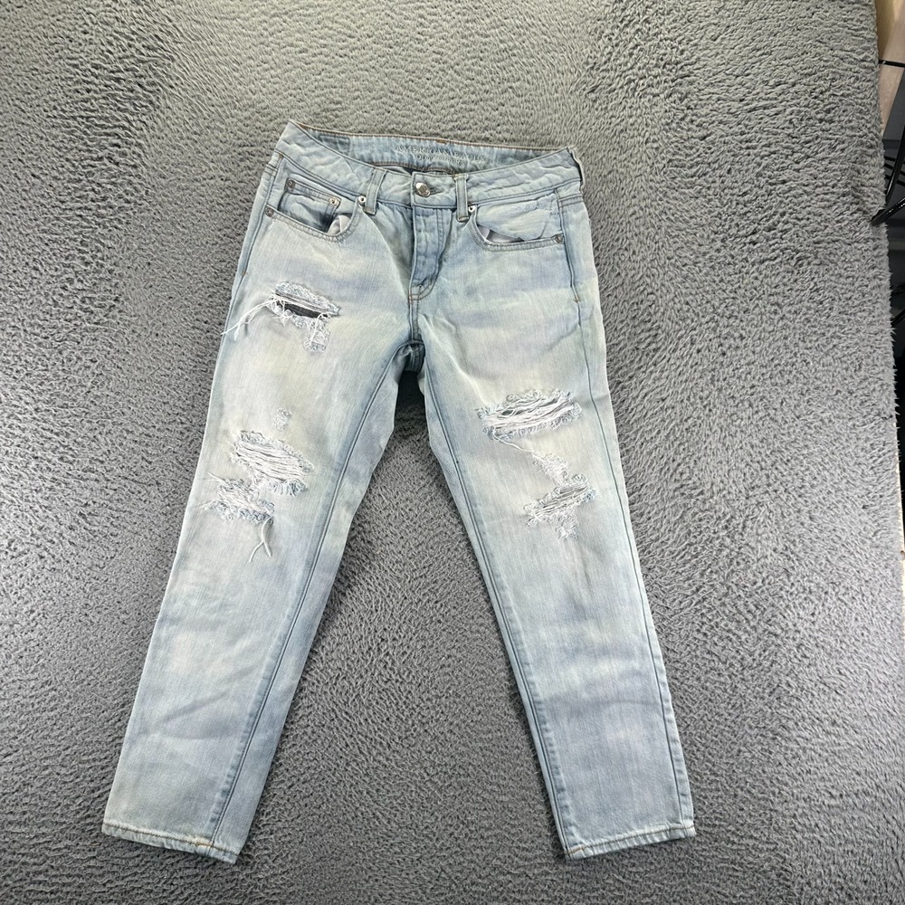 American Eagle Outfitters Jeans Womens 0 Blue Cotton Denim Cropped Distressed
